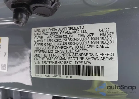 2022 Honda Pilot Awd Trailsport from USA, damaged, VIN 5FNYF6H85NB046317